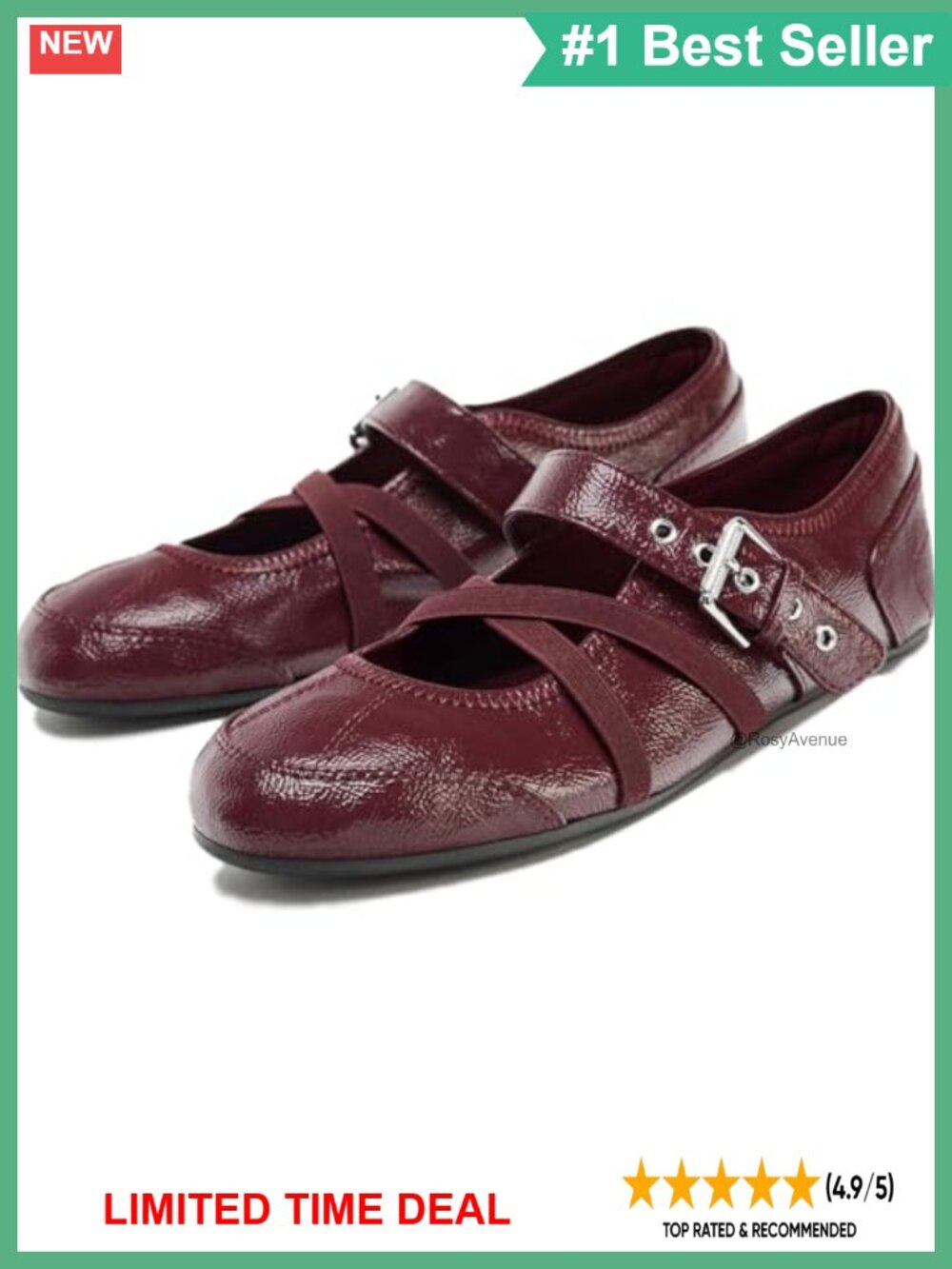 Leather Mary Jane Flats Comfortable Round Toe with Buckle & Elastic Crisscross